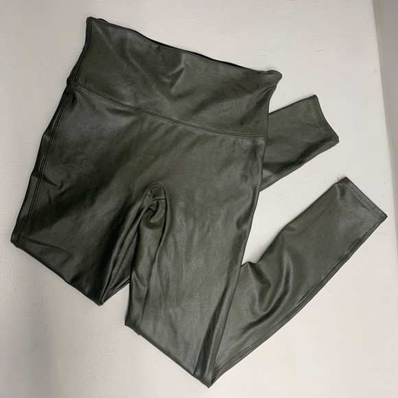 SPANX Dark green faux leather leggings size M - Picture 2 of 8